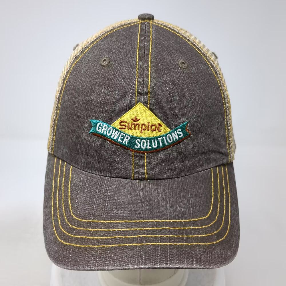 Simplot Baseball Cap Gray Beige One Size Embroidered Logo Mesh Back Strapback - Picture 2 of 9